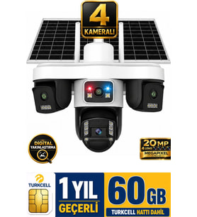 Trio 4 Kameralı 20MP 4G 60GB Sim Kart Dahil Güvenlik Kamerası Çift Solar Panelli Güneş Enerjili
