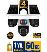 Trio 4 Kameralı 20MP 4G 60GB Sim Kart Dahil Güvenlik Kamerası Çift Solar Panelli Güneş Enerjili