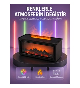 Mey İthalat® Şömine Görünümlü Hava Nemlendirici Renkli LED Işıklı Aroma Difüzörü