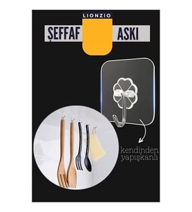 Mey İthalat® Şeffaf Yapışkanlı Askı, Mutfak Banyo Duvar Askısı, Çivisiz Pratik Kanca Seti