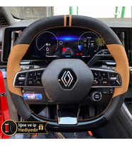 Renault Austral Dikme Direksiyon Kılıfı Delikli Deri Parlak Siyah Taba Detay Çift Yüzük ve Dikiş 2022-2026