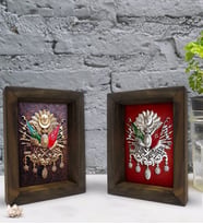 Bk Gift Osmanlı Arması Tasarımlı Dekoratif 2'li Doğal Masif Ahşap Çerçeve 15x20cm-2 (Beyaz)