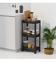 Peggy 3 Katlı Tekerlekli Raf Ünitesi - 36x71x23 cm Dar Alan Düzenleyici - Mutfak ve Banyo İçin Aletsiz Kurulum Servis Arabası (Beyaz - Siyah - Gri) (SİYAH)
