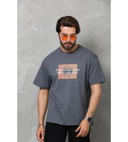 Erkek Baskılı T-Shirt Kısa Kol Bisiklet Yaka Regular Fit Rahat Kalıp Tişört - Füme