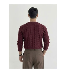 Erkek Bisiklet Yaka Slim Fit Saç Örgülü Triko Kazak