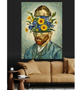 Van Gogh Çiçekli Portre Dekoratif Kanvas - Mdf Ahşap Tablo