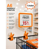 5 Adet - A6 Fiyatlık Mandallı Etiketlik Sepet Raf Askılık Fiyat Etiketi Çerçeveli Market Mağaza Turuncu