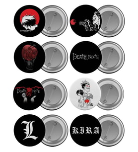 Death Note Çanta Rozeti Seti 8 Adet En Büyük Boy 5.8cm İğneli Broş