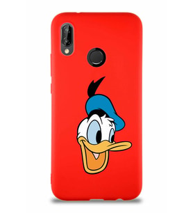 Huawei P20 Lite Soft Premier Kapak Donald Duck-A Tasarımlı Silikon Kılıf - Kırmızı (Şeffaf)