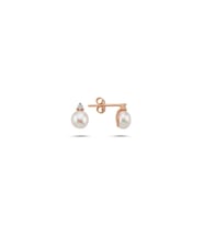 Doğal İncili 0,12 Karat Pırlantalı Küpe (Rose)