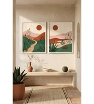Doğa ve Bitki Temalı Minimalist 2'li Ahşap Çerçeveli Tablo Seti