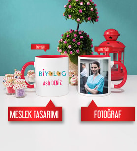 Biyologa Hediye Biyolog Kupa Bardak Kırmızı Fotoğraflı