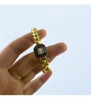 Lorivelle Gold Renk Siyah Mineli ve Baget Taşlı Kelepçe Çelik Bileklik - Modern Geometrik Tasarım
