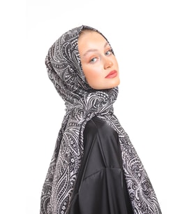 Geometrik Desen Pavia Seri Şal Eşarp Askısı ile Birlikte 75x200 cm Siyah Krem-75