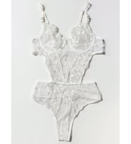 Beyaz Kalp Desenli Transparan Dantel Body Takım- 90B