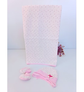 Şapka & Ayakkabılı Kapitone Bebek Battaniyesi - Pembe Puset & Bebek Arabası Örtüsü - %100 Pamuklu (Pembe)
