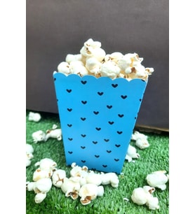 8'li Mavi Kalpli Mısır Kutusu - PopCorn Kutusu - Doğum Günü İkram Hediye - 