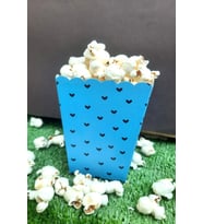 8'li Mavi Kalpli Mısır Kutusu - PopCorn Kutusu - Doğum Günü İkram Hediye - 