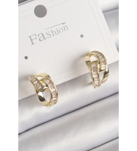 Pirinç Gold Renk Zirkon Taşlı Zincir Model Kadın Küpe 5886