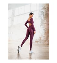 Mürdüm Rengi Uzun Kollu Arkası Büzgülü ( Scrunch Butt ) Spor Tayt Tulum
