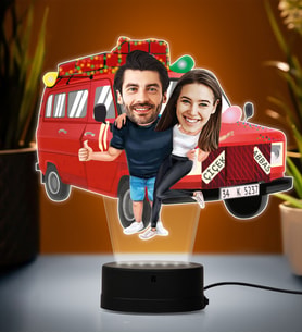 Kişiye Özel Fotoğraflı Çiçek Abbas 2 Tasarımlı Çift Karikatür 3D Led Lamba (Beyaz)