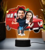 Kişiye Özel Fotoğraflı Çiçek Abbas 2 Tasarımlı Çift Karikatür 3D Led Lamba (Beyaz)