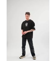 pilelistore- Unisex Bisiklet Yaka Baskılı Oversize T-Shirt - Siyah