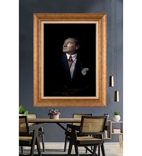 Altın Varaklı Çerçeveli Paspartulu Atatürk Tablo nh126 (Gold)