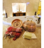 BAKIR HAMAM SETİ OYMA NAKIŞ İŞLEME MAT BAKIR RENK