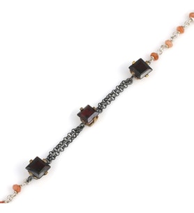 925 Ayar Gümüş ve Bronz Karışımı Garnet ve Yakut Taşlı Otantik Bileklik