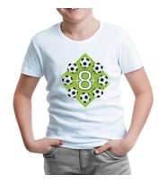 8 Years Old Birthday with Soccer Balls on the Field Beyaz Çocuk Tshirt