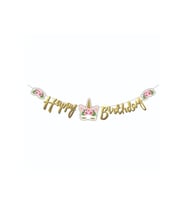 Kaligrafi Banner Çiçekli Unicorn Happy Bırhtday M39