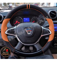 Dacia Dokker Dikme Direksiyon Kılıfı Delikli Deri Parlak Siyah Taba Detay Çift Yüzük ve Dikiş 2017-2021