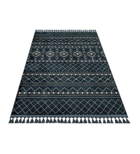 Lacivert Geometrik Desenli Salon Halısı Düz Dokuma Etnik Stil Polyester Makine Dokuma