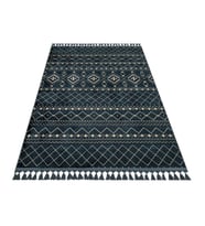 Lacivert Geometrik Desenli Salon Halısı Düz Dokuma Etnik Stil Polyester Makine Dokuma
