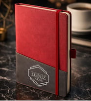 BK Gift Kişiye Özel Kırmızı Termo Deri Defter -4, Kartvizit Bölmeli, Çizgili Ivory Kağıt