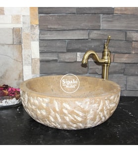 Sipahi Marble Noche Traverten Dışı Oyma Çanak Lavabo