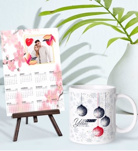 BK Gift Kişiye Özel Yılbaşı Tasarımlı Kupa Bardak ve 13x18cm Fotoğraf Kartlı Şövaleli 2024 Takvim Hediye Seti-49