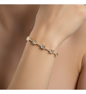 XUPING JEWELRY 14 Ayar Altın Kaplama, Kare  Zirkon Taşlı Bileklik
