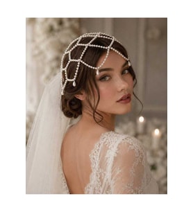 Vintage Gelin Saç Aksesuarı, KREM İnci Taç, İncili Nikah Tacı