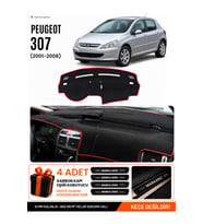 PEUGEOT 307 (2001-2008) Uyumlu Torpido Örtüsü Torpido Kılıfı - Siyah Kırmızı
