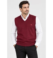 Erkek V Yaka Triko Klasik Kesim Logolu Örgü Süveter SM23WT22004-4001-Bordo