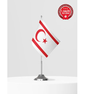 KKTC Tekli Masa Bayrağı Set - Saten Kumaş 1. Kalite