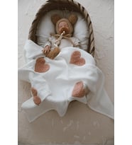 Teddy-Dört Kat Müslin Pudra Kalp Battaniye