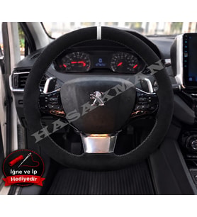 Peugeot Rifter Dikme Direksiyon Kılıfı Alcantara Süet Mat Karbon Beyaz Yüzük ve Dikiş Active-Allure-Altı Yazısız Gümüş Bloklu Tipler 2018-2024