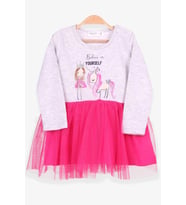 Breeze Kız Çocuk Uzun Kollu Elbise Unicorn 1.5-5 Yaş, Açık Gri Melanj