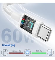 Buff Bl74 Örgülü 60W 1.2M Data Ve Şarj Kablosu, Bükülmeye Dayanıklı, Hızlı Şarj, Type-C To Type-C