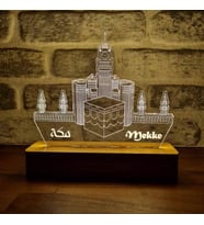 Mekke Saat Kulesi Figürlü Dekoratif Hediye Led Masa Lambası 7 Işık Rengi Ahşap Taban (Karışık)