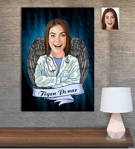 Kişiye Özel Karikatür Baskılı Ahşap Tablo Doktor Kadın-10 30x40