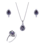 Damla Model Mistik Topaz Taşlı 925 Ayar Gümüş Kadın Üçlü Set